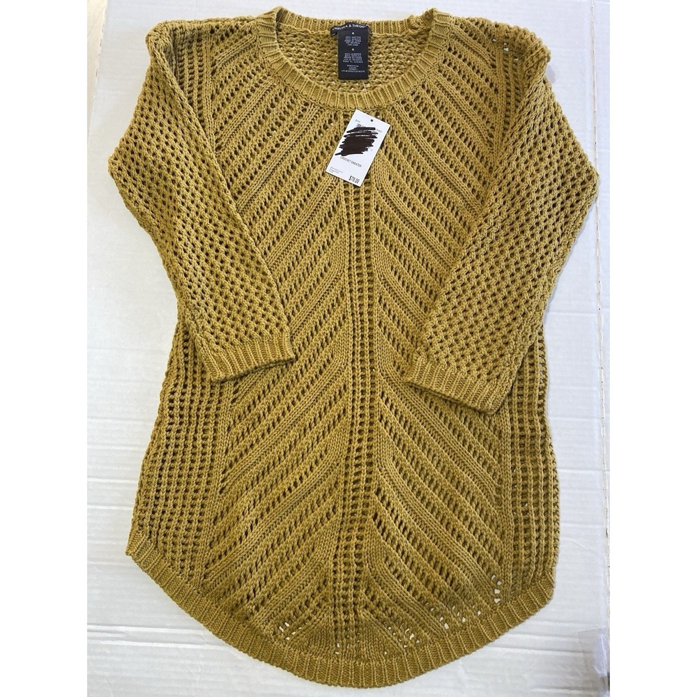 NWT Chelsea & Theodore Women's S Trinket (Yellow) Knit 3/4 Sleeve Boho Sweater